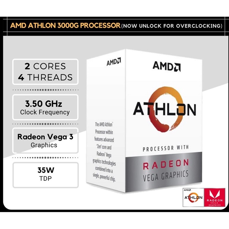 ภาพหน้าปกสินค้าCPU (ซีพียู) AM4 AMD ATHLON 3000G 3.5 GHz , 200ge ของใหม่มือ1 Synnexประกัน3ปี มีการ์ดจอในตัว พร้อมส่ง จากร้าน ctmining บน Shopee