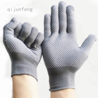 สินค้า Qijunfeng ถุงมือไนล่อน กันลื่น กันลื่น ทนทาน สีดํา สีเทา สําหรับทํางาน
