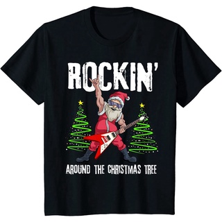 เสื้อยืดผ้าฝ้ายพรีเมี่ยม เสื้อยืด ผ้าฝ้าย พิมพ์ลาย Rockin around Christmas Tree แฟชั่นยอดนิยม สไตล์เรโทร สําหรับผู้ชาย