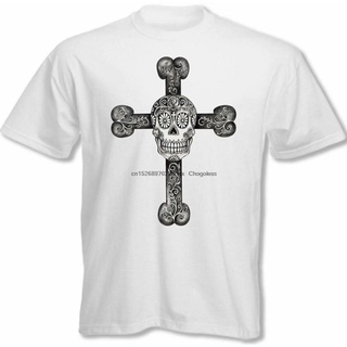 เสื้อยืดลําลอง ผ้าฝ้าย 100% แขนสั้น คอกลม พิมพ์ลายหัวกะโหลก และไม้กางเขน สไตล์โกธิค พลัสไซซ์ แนวสตรีท แฟชั่นสําหรับผู้ชา