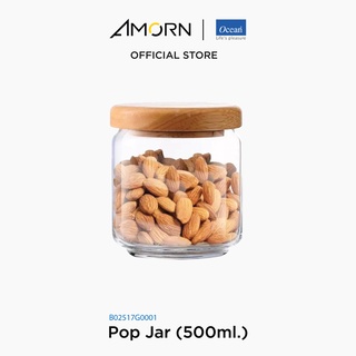 AMORN - (Ocean) B02517G0001 Pop jar wooden lid [1กล่อง (6ใบ)]- ขวดโหลป๊อปจา ขวดโหลป๊อปจาวูเด้น ขวดโอเชี่ยนกลาส jar 500ml