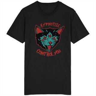 เสื้อยืดผ้าฝ้ายพิมพ์ลายขายดีเสื้อยืด พิมพ์ลาย Hypnotize Control You Cat Rockabilly Future kitten Five Eye แฟชั่นฤดูร้อน