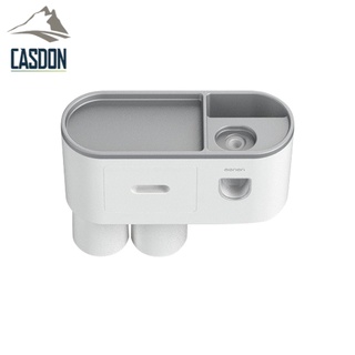 CASDON-กล่องเก็บยาสีฟัน ที่บีบยาสีฟันอัตโนมัติ แถมแก้ว เป็นชั้นวางของในตัว ติดตั้งง่ายไม่ต้องเจาะผนัง รุ่น ME-368