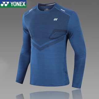 Yonex Quick-drying กีฬาแขนยาวแบดมินตันสวมใส่ผู้ชายยืดระบายอากาศหลวมเหงื่อ-wicking ฟิตเนสเสื้อผ้าวิ่งด้านบน