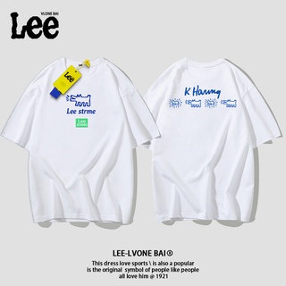 [S-5XL] เสื้อยืดแขนสั้น ผ้าฝ้าย พิมพ์ลายตัวอักษร Lee เรียบง่าย สําหรับผู้ชาย และผู้หญิง