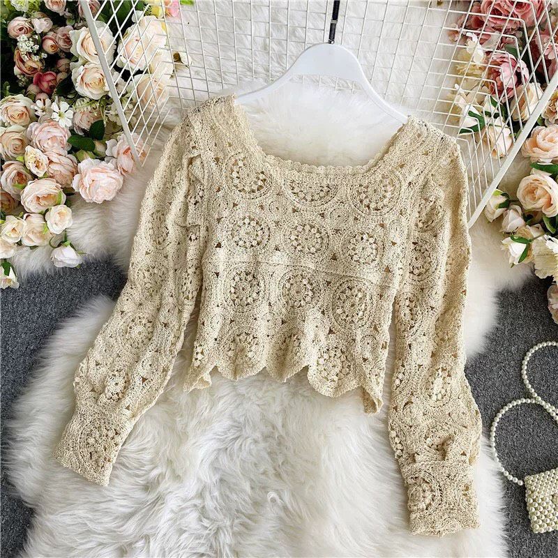 เสื้องานถักโครเชต์ ลายดอกไม้ เนื้อผ้าอย่างดี ผ้าสวยมากๆค่ะ | Shopee ...