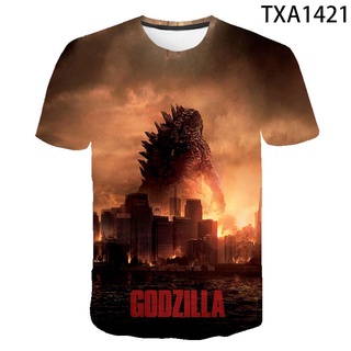 เสื้อยืดแขนสั้นลําลอง พิมพ์ลายการ์ตูนอนิเมะ Godzilla 3 มิติ แฟชั่นฤดูร้อน สไตล์สตรีท สําหรับผู้ชาย และผู้หญิง