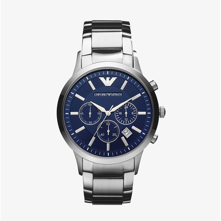 ราคาและรีวิวEMPORIO ARMANI นาฬิกาข้อมือผู้ชาย รุ่น AR2448 Classic Chronograph Navy Blue Dial - Silver