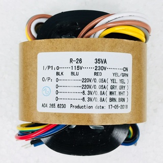 หม้อแปลงแกน R 35VA(35W) 0-115-230V เป็น 220V *2+ 6.3V*2 สําหรับปรีแอมป์หลอด