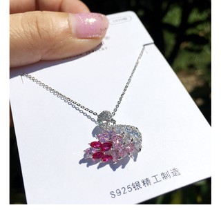 สร้อยคอ ❤ สร้อยแฟชั่น สร้อย หงษ์ SWAN Crystal Pink Rose คริสตัล CZ ชุบทองคำขาว สร้อยหงษ์ สร้อยคอแฟชั่น Platinum