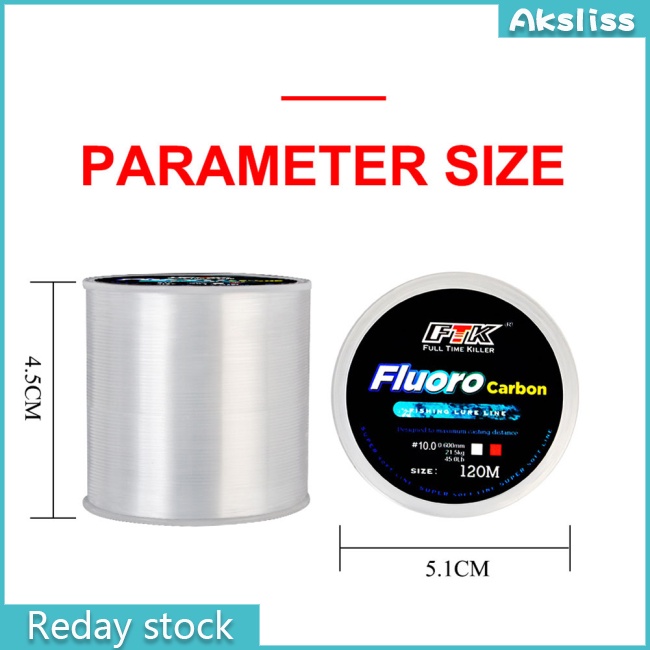 aks-สายเบ็ดตกปลา-เคลือบฟลูออโรคาร์บอน-120-เมตร-5lb-34lb-1-ม้วน