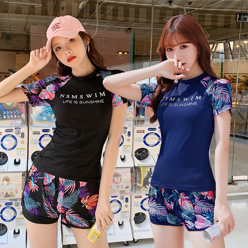 akimi-ชุดว่ายน้ำหญิงแยกเกาหลี-ins-กีฬาชุดว่ายน้ำอนุรักษ์นิยมนักมวยแขนสั้นชุดว่ายน้ำสองชิ้นชุดว่ายน้ำข้ามพรมแดน
