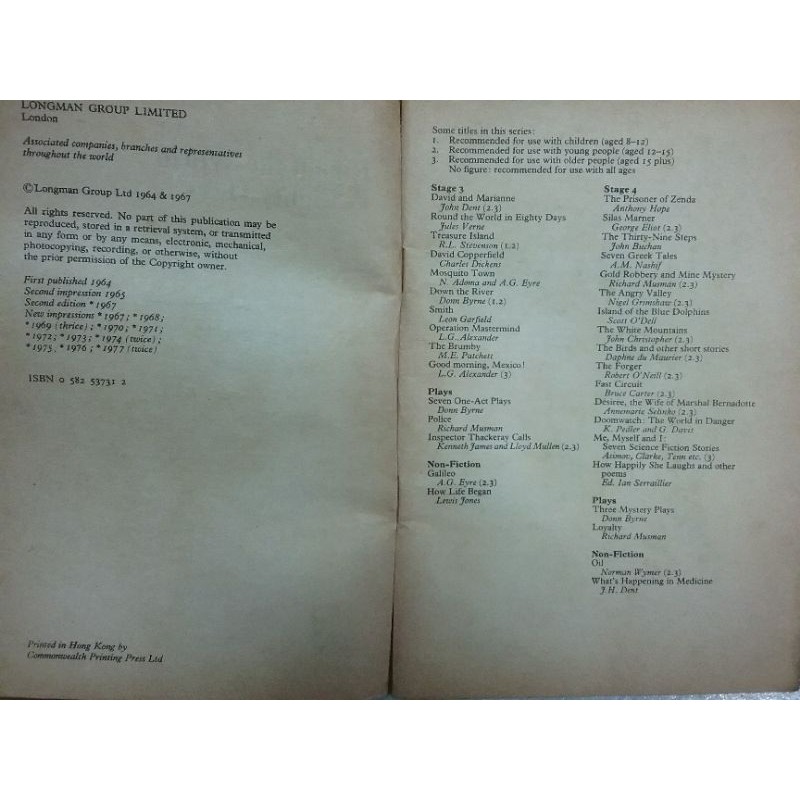 หนังสือนอกเวลาภาษาอังกฤษในเครือlongman-พิมพ์ในฮ่องกง-1977-round-the-world-in-80-days-jules-verneหนังสือหายาก-หนังสือสะสม