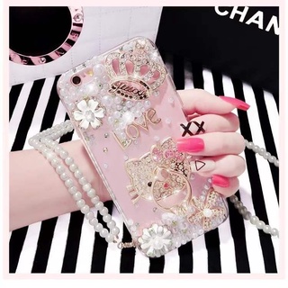 เคสไอโฟน เคสไอโฟน11 เคสโทรศัพท์ เคสไอโฟน6 เคสไอโฟนxr เปลือกซิลิโคน Compatible For iPhone 11 Pro Max X Xr Xs Max 7 8 Plus สายคล้องคริสตัล สวัสดีคิตตี้ ที่ยึด  เคสไอโฟน เคสไอโฟน11