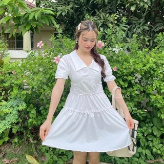 MAY1101 Cutie white dress  เดรสคอปกแต่งระบายมุ้งมิ้งน่าร้ากกกก เนื้อผ้าไหมอิตาลี ใส่สบาย