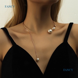 Fancyqube ใหม่ สร้อยคอโชคเกอร์ ประดับมุกเทียม สีขาว หรูหรา สําหรับผู้หญิง กระดูกไหปลาร้า สร้อยคอโซ่ เครื่องประดับงานแต่งงาน