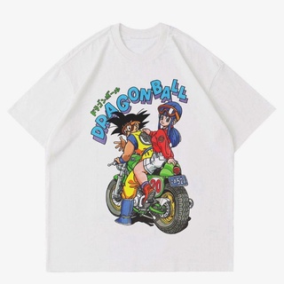 เสื้อยืดสีขาวเสื้อเชิ้ต ลายการ์ตูนอนิเมะดราก้อนบอล "รถจักรยานยนต์" | เสื้อยืด ลายการ์ตูนอนิเมะญี่ปุ่น | เสื้อผ้ามังงะ สี