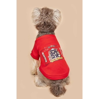 เสื้อตรุษจีน หมาแมว สีแดงสกรีนลาย (พร้อมส่งในไทย)