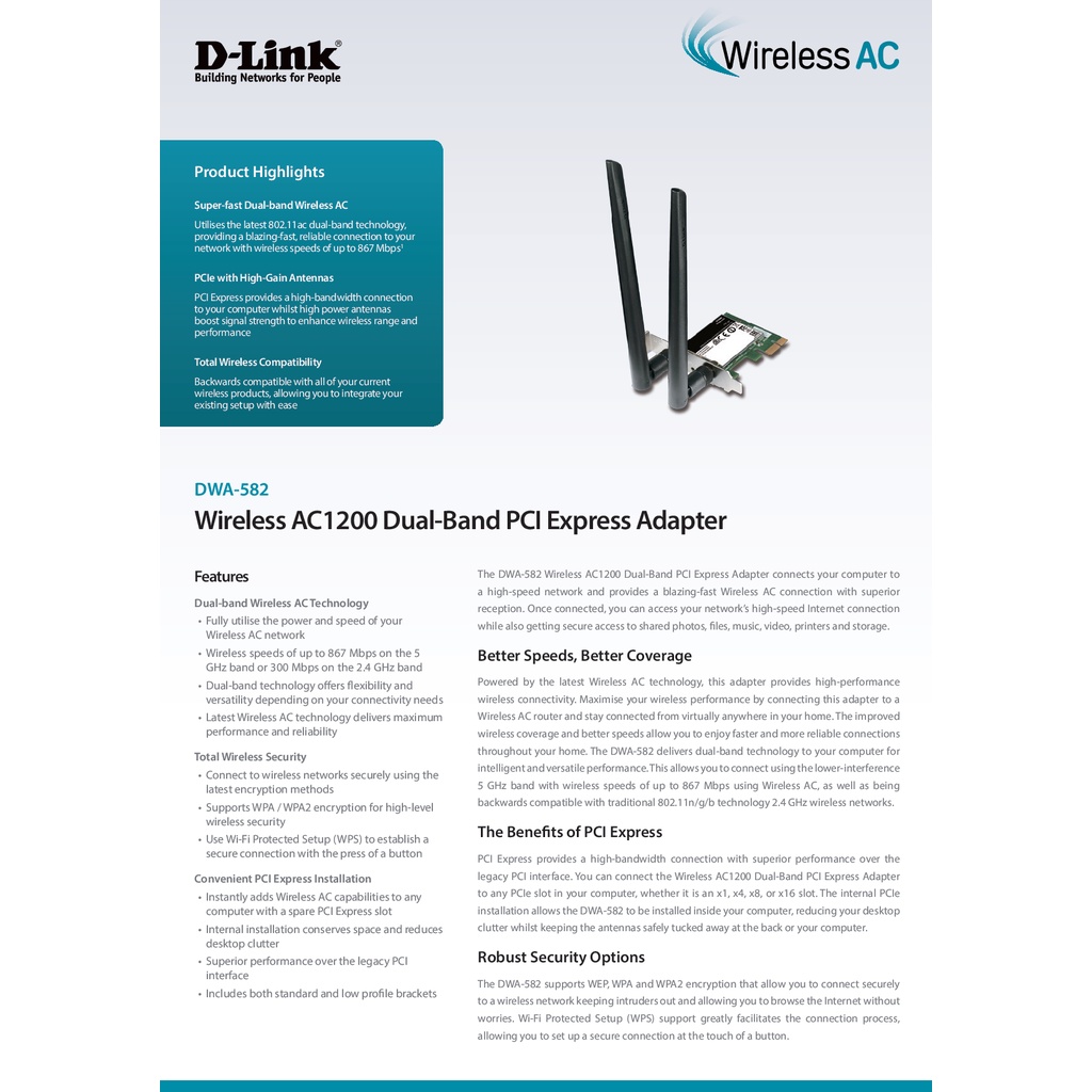 wireless-pcie-adapter-d-link-dwa-582-ac1200-dual-band-ของแท้รับประกันตลอดอายุการใช้งาน