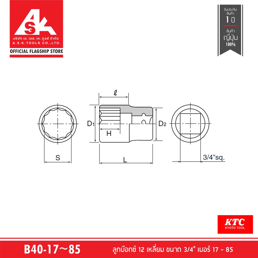 ktc-ลูกบ๊อกซ์-12-เหลี่ยม-ขนาด-3-4-เบอร์-17-85-รหัส-b40-17-85