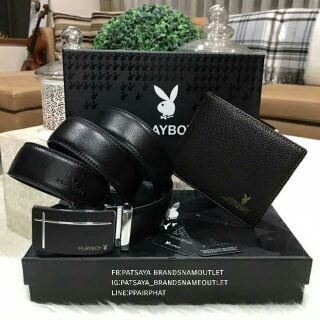 PLAYBOY LEATHER BELT &amp;WALLET VALUE PACK Limited EditionจากPlayboyแท้💯outlet เซทสุดคุ้มค่ะได้ทั้งเข็มขัดและกระเป๋าสตางค์