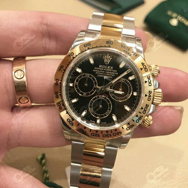 rolex-daytona-daytona-gold-black-plate-116503-นาฬิกาแฟชั่นสำหรับผู้ชาย