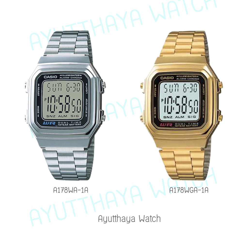 ของแท้-casio-นาฬิกาข้อมือ-รุ่น-a178wa-1adf-a178wga-1adf-รับประกัน-1-ปี