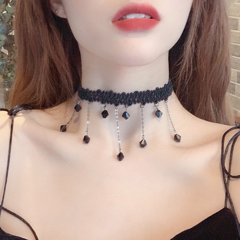 clavicle-chain-ใหม่-สร้อยคอโชคเกอร์ลูกไม้สีดำ-แฟชั่นเกาหลีสําหรับผู้หญิง-เครื่องประดับผม