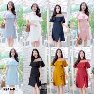 M-2XL 018💥เดรสปาดไหล่ ซีทรู เดรสออกงาน เดรสงานแต่ง ชุดออกงาน ชุดงานแต่ง ชุดสาวอวบ ไม่อวบก็ใส่ได้ ทำงาน เที่ยว โชคเกอร์💥