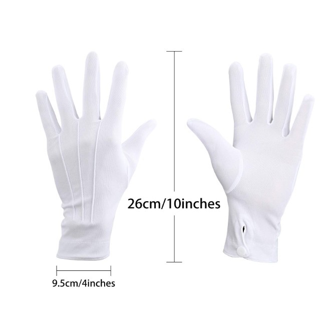 ภาพสินค้าถุงมือผ้าสีขาว ติดกระดุม ผ้าไนล่อน 100% ออกงานทางการ เต้น เชียร์กีฬา งานแสดง คอสเพลย์ White formal glove พร้อมส่งจากไทย จากร้าน comeonstyleshop บน Shopee ภาพที่ 7