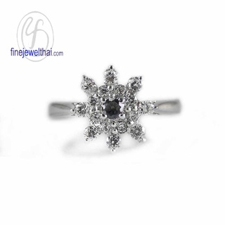 Finejewelthai-แหวนนิล-นิลแท้-แหวนเพชรCZ-แหวนเงินแท้-พลอยประจำเดือนเกิด-Black-Spinel-Silver-Ring-R1289on