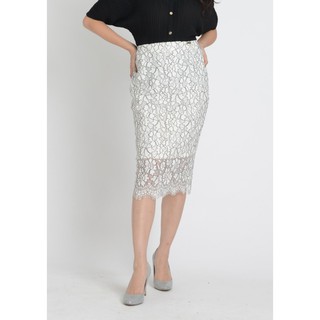 LOF-FI-CIEL Party Skirt กระโปรงลอฟฟิเซียล กระโปรงยาวคลุมเข่า ผ้าลูกไม้ สีขาว (FL22WH)