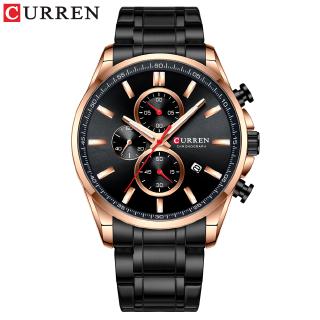 New Curren Watches Mens Brand Fashion Sport Chronograph Quartz Male Watch Stainless Steel Band Date Clock Luminous Poin
