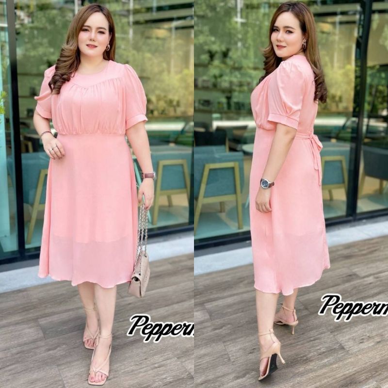 เดรสสาวอวบ-มี-3-สี-ไซส์-3xl-6xl-เดรสผ้าชีฟอง-ผ้าพริ้วไหวสวยๆ-สไตล์สาวเกาหลี-นางแบบใส่งานจริง