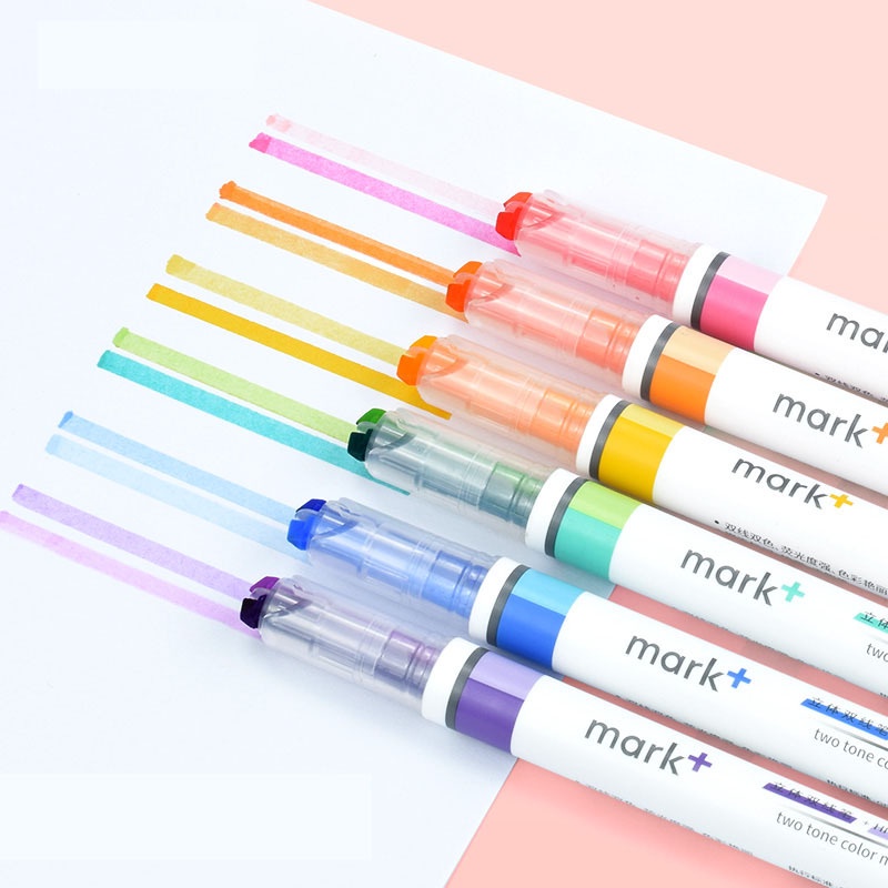 พร้อมส่ง Mark+ ปากกาเน้นข้อความ สีพาสเทล 2 หัว 2 สี 2 แบบ ในแท่งเดียว6 ...