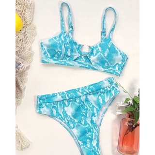 บิกินี่ลายงูสีฟ้า งานจริงสวยมากต้องมีแล้วนะ🐠 bikini ทูพีท พร้อมส่ง มือ1