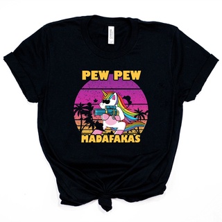 เสื้อยืดลําลอง แขนสั้น พิมพ์ลายยูนิคอร์น Pew Madafakas สไตล์วินเทจS-5XL