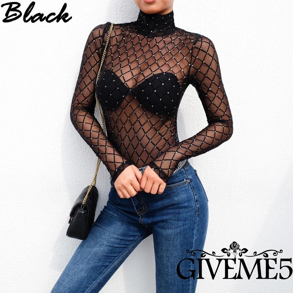 ภาพหน้าปกสินค้าE5i ชุดจั๊มสูทแขนยาวคอเต่าผ้าตาข่ายสีดำสำหรับผู้หญิง จากร้าน giveme5.th บน Shopee