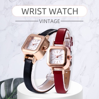 Mori girl Vintage Simple Square Dial Women Quartz Clock Solid Color Faux Leather Thin Band belt Strap Wrist Watch