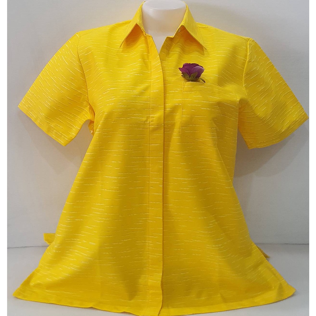 เสื้อลายไทยคอเชิ้ต-สีเหลืองลายไทยไหมสิบ-ผู้หญิง