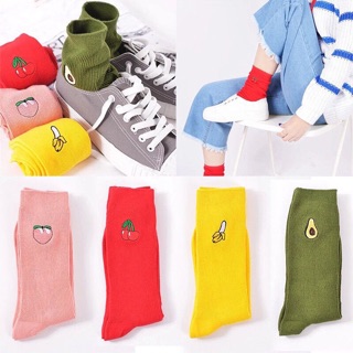 🧦4สี พร้อมส่ง🧦ถุงเท้าข้อยาว ลายผลไม้🔻อ่านใต้ภาพก่อนสั่ง❌ไม่มีเก็บปลายทาง ถุงเท้าแฟชั่น