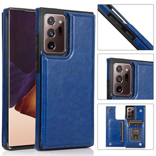 เคสหนัง ฝาพับ พร้อมช่องใส่บัตรสองชั้น สําหรับ Samsung Galaxy Note 20 Ultra Note 10+ 9 8