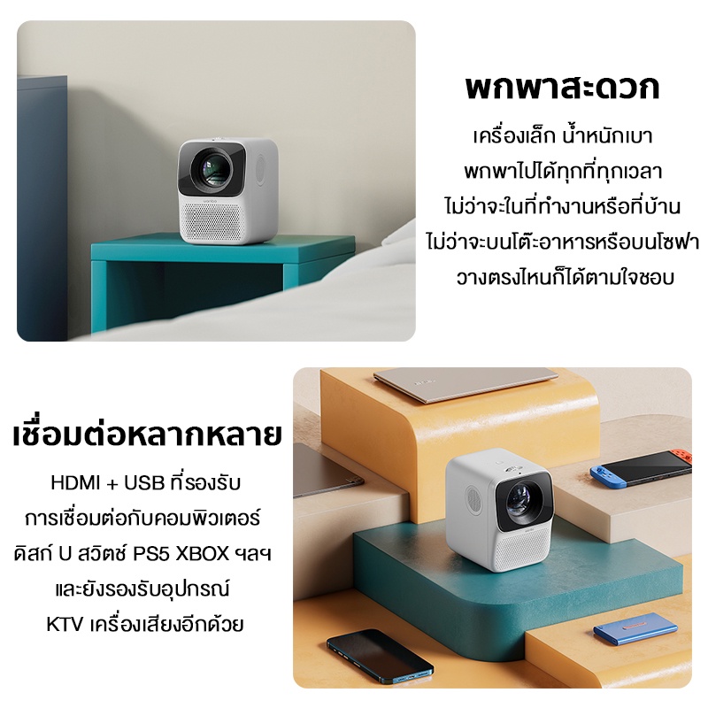 เกี่ยวกับสินค้า Wanbo T2 Max Projector 4K มินิโปรเจคเตอร์ โปรเจคเตอร์ แบบพกพา ความละเอียด Full HD 1080P