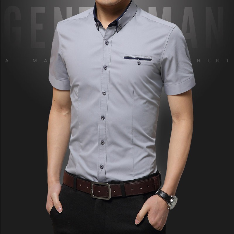Men Slim Fit Business Shirts Casual Short Sleeve Formal Shirt 【M5XL