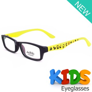 KOREA แว่นตาแฟชั่นเด็ก แว่นตาเด็ก รุ่น AORPIDI 1608 C-13 สีดำขาเหลือง ขาข้อต่อ วัสดุ PC สำหรับตัดเลนส์