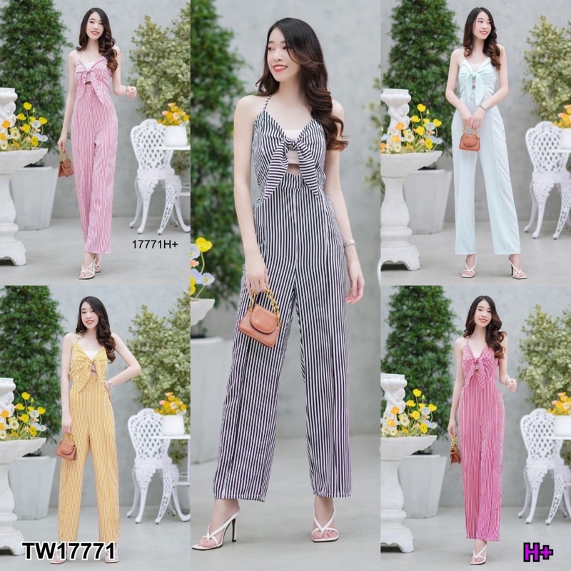 pe17771-jumpsuit-จั้มสูทผูกอกผ้าลายริ้ว