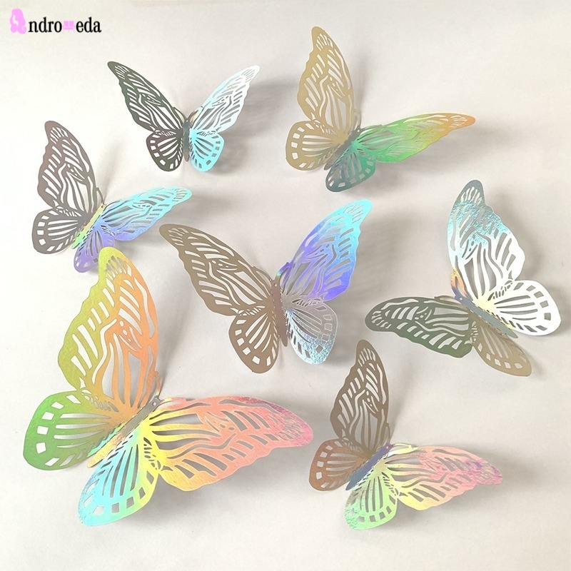 12Pcs 3D Effect Crystal Butterflies Wall Stickers DIY Hollow Butterfly ...