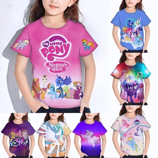 เสื้อยืดแขนห้าส่วน พิมพ์ลายการ์ตูน My Little Pony น่ารัก สวมใส่สบาย สําหรับเด็กผู้หญิง