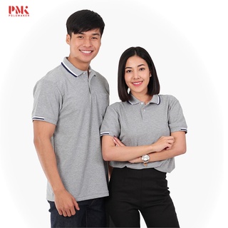 สินค้า เสื้อโปโล สีเทา ปกขลิบสีขาว-กรมท่า PC107 - PMK Polomaker