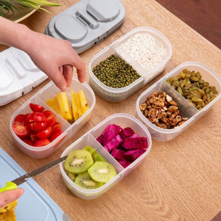 กล่องพลาสติกสองฝา-เก็บอาหารแห้ง-อาหารสด-ผัก-ผลไม้-ธัญพืช-เก็บได้สารพัดอาหาร-ช่วยจัดระเบียบตู้เย็น